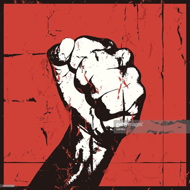 fist-raised-in-anger-vector-id465420629