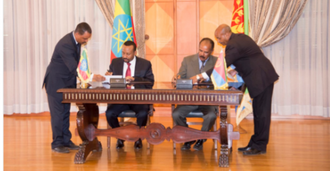 Signature de la déclaration commune entre le président érythréen et le Premier ministre éthiopien Signature de la déclaration commune entre le président érythréen et le Premier ministre éthiopien