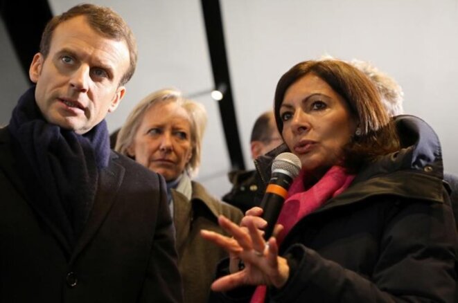 Emmanuel Macron et Anne Hidalgo au Stade de France, à Saint-Denis, le 27 février. © Reuters
