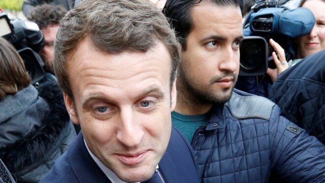 Emmanuel Macron (left) with his now disgraced security aide, Alexandre Benalla, during election campaigning in May 2017. © Régis Duvignau/Reuters Emmanuel Macron (left) with his now disgraced security aide, Alexandre Benalla, during election campaigning in May 2017. © Régis Duvignau/Reuters