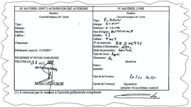 Extrait du permis de port d'armes d'Alexandre Benalla. © Document Mediapart Extrait du permis de port d'armes d'Alexandre Benalla. © Document Mediapart
