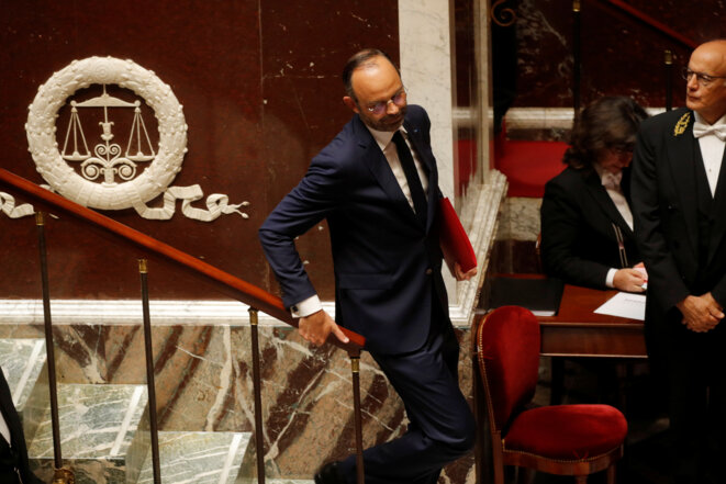 Édouard Philippe à la fin de son discours lors du débat sur les deux motions de censure, le 31 juillet 2018. © REUTERS/Philippe Wojazer