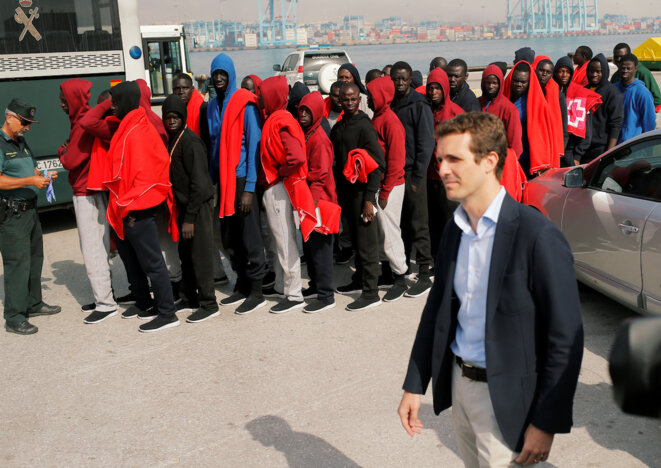 Pablo Casado, président du PP, le 1er août à Algésiras, en Andalousie. © Reuters Pablo Casado, président du PP, le 1er août à Algésiras, en Andalousie. © Reuters