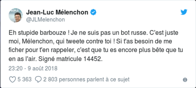 Benalla : “Hé, stupide barbouze !”, Mélenchon fustige DisinfoLab