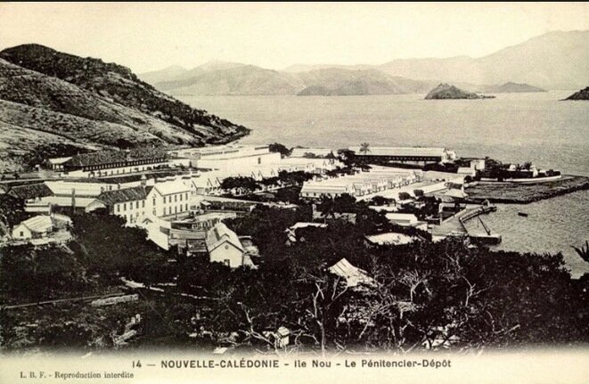 A postcard view of the notorious New Caledonia penal colony at Île Nou. © DR