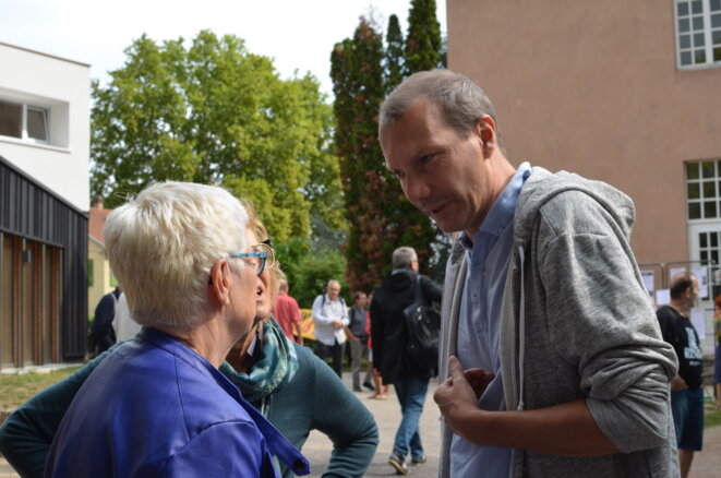 Le secrétaire national d’Europe Écologie-Les Verts, David Cormand, aux journées d'été d’EELV à Strasbourg, le 24 août 2018. © Justine Brabant Le secrétaire national d’Europe Écologie-Les Verts, David Cormand, aux journées d'été d’EELV à Strasbourg, le 24 août 2018. © Justine Brabant