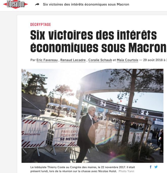 Article du quotidien Libération sur l'influence des lobbys sur les décisions environnementales © Liberation.fr Article du quotidien Libération sur l'influence des lobbys sur les décisions environnementales © Liberation.fr