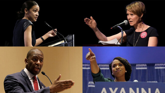 Alexandria Ocasio-Cortez, Cynthia Nixon, Andrew Gillum et Ayanna Pressley. © Reuters