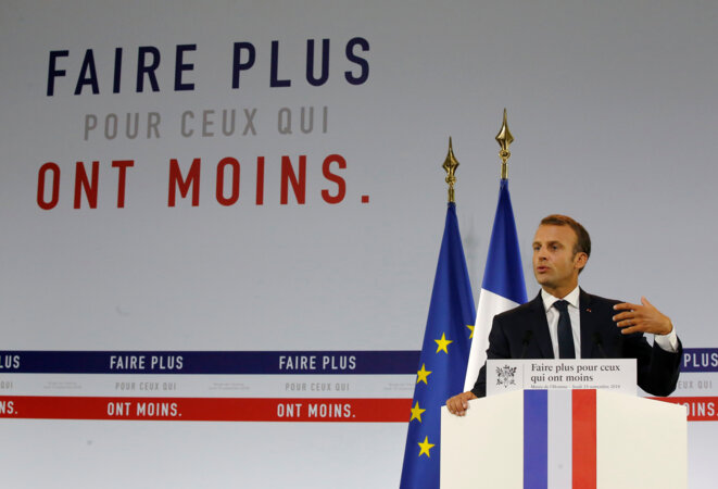 Emmanuel Macron lors de la présentation de son plan pauvreté. © Reuters Emmanuel Macron lors de la présentation de son plan pauvreté. © Reuters