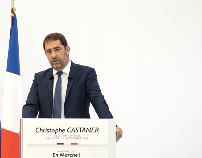 Christophe Castaner, délégué général de La République en marche, lors de sa conférence de presse de rentrée le 14 septembre 2018. © DR (capture d'écran / LREM) Christophe Castaner, délégué général de La République en marche, lors de sa conférence de presse de rentrée le 14 septembre 2018. © DR (capture d'écran / LREM)