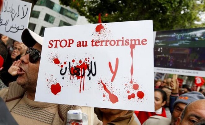 Manifestation à Tunis contre le retour des combattants tunisiens, en janvier 2017. © Reuters Manifestation à Tunis contre le retour des combattants tunisiens, en janvier 2017. © Reuters