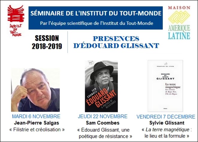 Séminaire de l'ITM, nov.-déc. : Jean-Pierre Salgas, Sam Coombes, Sylvie Glissant Séminaire de l'ITM, nov.-déc. : Jean-Pierre Salgas, Sam Coombes, Sylvie Glissant