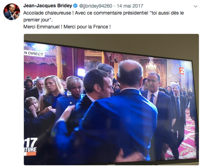 Cérémonie d’investiture d’Emmanuel Macron à l’Élysée, le 14 mai 2017. © Twitter/@jjbridey94260 Cérémonie d’investiture d’Emmanuel Macron à l’Élysée, le 14 mai 2017. © Twitter/@jjbridey94260