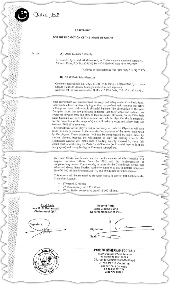 Le contrat signé an août 2012 entre le PSG et QTA © EIC paris-qta.jpg?width=960&height=1618&widt