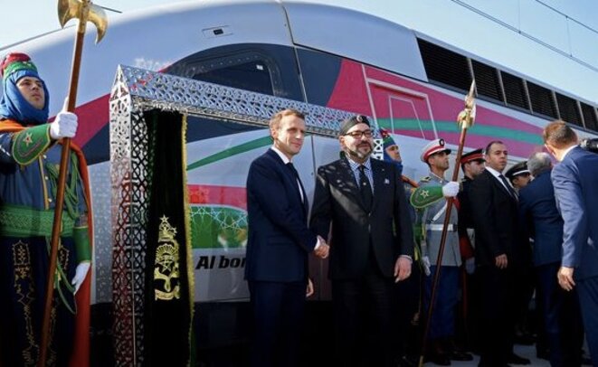 Le roi du Maroc et le président français lors de l'inauguration de la LGV Tanger-Casablanca, jeudi 15 novembre. © Reuters Le roi du Maroc et le président français lors de l'inauguration de la LGV Tanger-Casablanca, jeudi 15 novembre. © Reuters