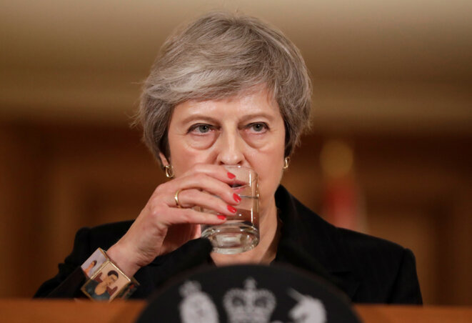 Theresa May lors d'une conférence de presse à Londres, le 15 novembre 2018. © Matt Dunham / Reuters Theresa May lors d'une conférence de presse à Londres, le 15 novembre 2018. © Matt Dunham / Reuters