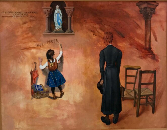 Alfred Courmes, "Ave Maria, le Cyclope n’avait qu’un œil mais c’était le bon", 1960, Huile sur toile marouflée sur bois, 114 x 146 cm, Collection Frac Franche-Comté © Guillaume Lasserre Alfred Courmes, "Ave Maria, le Cyclope n’avait qu’un œil mais c’était le bon", 1960, Huile sur toile marouflée sur bois, 114 x 146 cm, Collection Frac Franche-Comté © Guillaume Lasserre