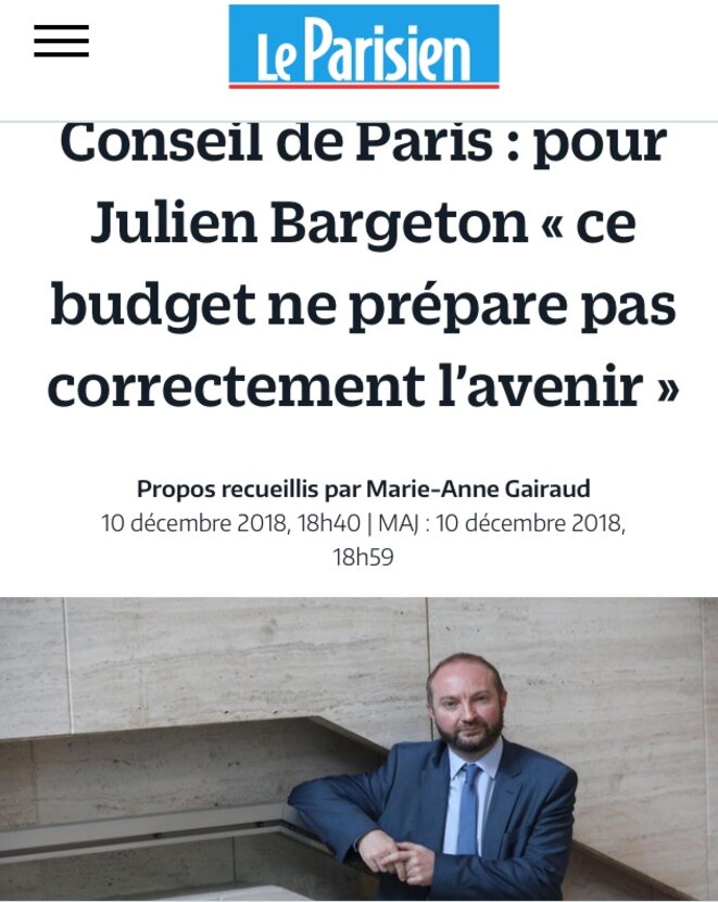 Interview de Julien Bargeton annonçant le vote contre le budget et la sortie de la majorité © Le Parisien Interview de Julien Bargeton annonçant le vote contre le budget et la sortie de la majorité © Le Parisien