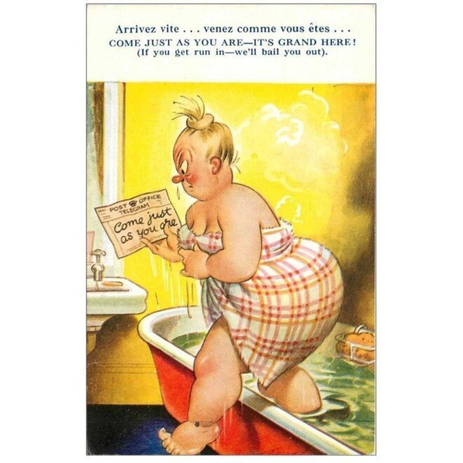 carte-postale-ancienne-royaume-uni-fantaisie-comique-come-juste-as-you-are-its-grand-here-arrivez-vite-femme-en-baignoire