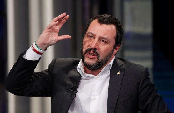 Matteo Salvini invité de l’émission « Porta a Porta » sur Rai1, le 8 janvier 2018. © Reuters/Remo Casilli