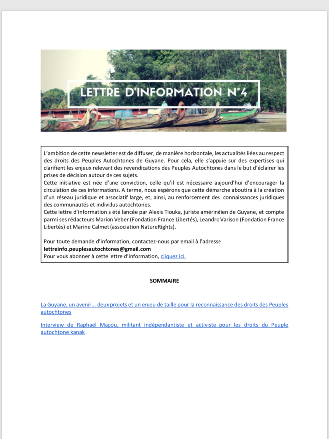Droits des Peuples Autochtones de Guyane. Lettre d’Information Nº4 Droits des Peuples Autochtones de Guyane. Lettre d’Information Nº4