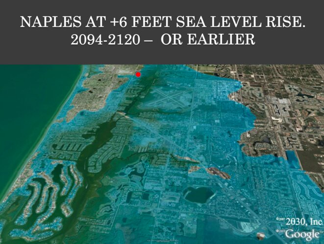 Projection avec 1,82 mètre (6 pieds) de montée des eaux à Naples. © Harold Wanless Projection avec 1,82 mètre (6 pieds) de montée des eaux à Naples. © Harold Wanless