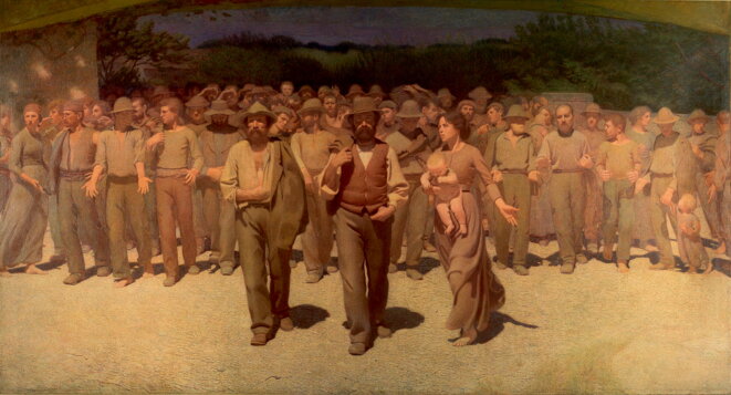 "Il Quarto Stato" de Giuseppe Pellizza de Volpedo, 1901. Oeuvre qui incarne le prolétariat exploité qui prend conscience de sa condition et de son pouvoir au tournant du XXe siècle en Europe. © Source: Wikimedia Commons. "Il Quarto Stato" de Giuseppe Pellizza de Volpedo, 1901. Oeuvre qui incarne le prolétariat exploité qui prend conscience de sa condition et de son pouvoir au tournant du XXe siècle en Europe. © Source: Wikimedia Commons.