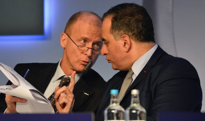 Tom Enders et Marwan Lahoud, alors directeur du SMO, en 2016. © Reuters Tom Enders et Marwan Lahoud, alors directeur du SMO, en 2016. © Reuters