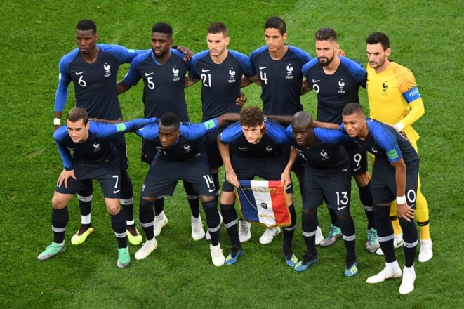 Les joueurs de l'Equipe de France avant leur match contre la Belgique lors du Mondial 2018 Les joueurs de l'Equipe de France avant leur match contre la Belgique lors du Mondial 2018