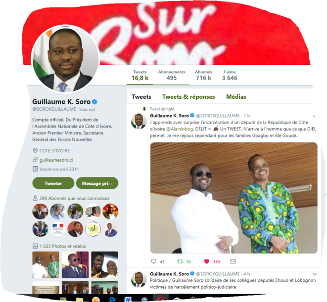 Extrait du compte Twitter de Guillaume Soro Extrait du compte Twitter de Guillaume Soro