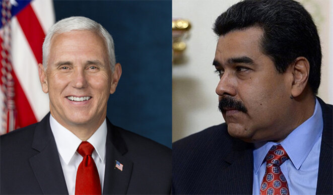 Mike Pence et Nicolas Maduro: contre la politique d’ingérence impérialiste de Pence et la répression comme la misère semées par la politique du gouvernement Maduro qui ne cesse de céder à des firmes de Chine ou de Russie des ressources. Se défausser sur les sanctions relève de la «combine» campiste. © A l'encontre Mike Pence et Nicolas Maduro: contre la politique d’ingérence impérialiste de Pence et la répression comme la misère semées par la politique du gouvernement Maduro qui ne cesse de céder à des firmes de Chine ou de Russie des ressources. Se défausser sur les sanctions relève de la «combine» campiste. © A l'encontre