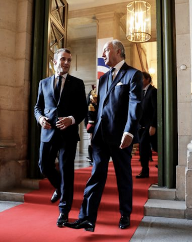 Emmanuel Macron with Laurent Fabius, president of the Constitutional Council. © Reuters Emmanuel Macron with Laurent Fabius, president of the Constitutional Council. © Reuters
