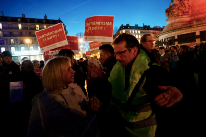 Lors de la manifestation contre l’antisémitisme, le 19 février 2019, à Paris. © Rachida El Azzouzi Lors de la manifestation contre l’antisémitisme, le 19 février 2019, à Paris. © Rachida El Azzouzi