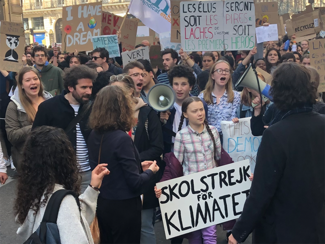 Greta Thunberg dans le carré de tête de la manifestation. © CG Greta Thunberg dans le carré de tête de la manifestation. © CG