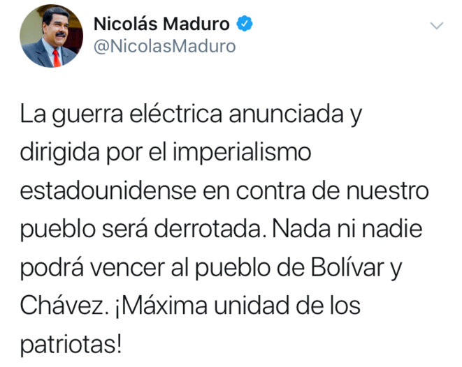 Capture d'écran d'un tweet de Nicolas Maduro le 8 mars Capture d'écran d'un tweet de Nicolas Maduro le 8 mars