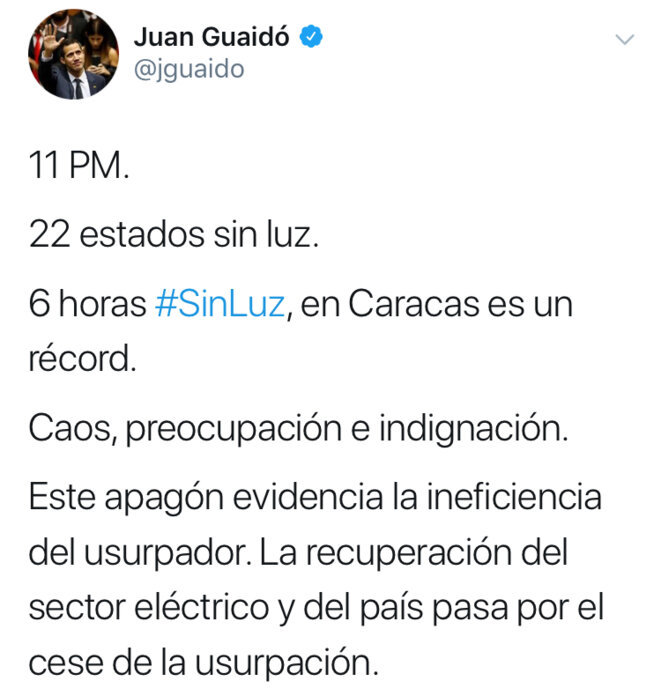 Capture d'écran d'un tweet de Juan Guaido le 8 mars Capture d'écran d'un tweet de Juan Guaido le 8 mars