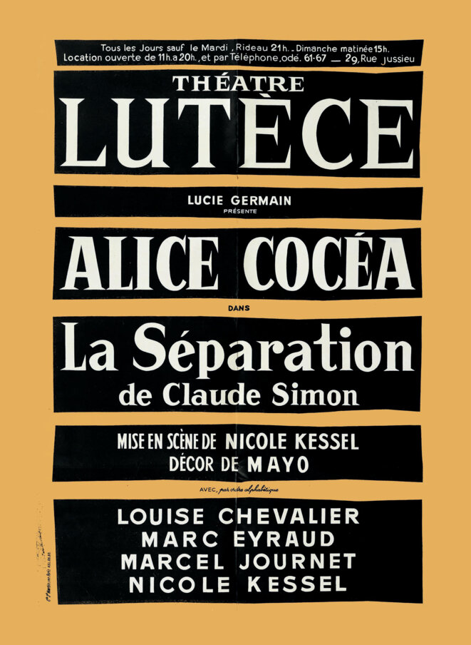 affiche pour le spectacle "La séparation" © affiche© Bibliothèque littéraire Jacques Doucet, SMN Ms 25 (3). affiche pour le spectacle "La séparation" © affiche© Bibliothèque littéraire Jacques Doucet, SMN Ms 25 (3).