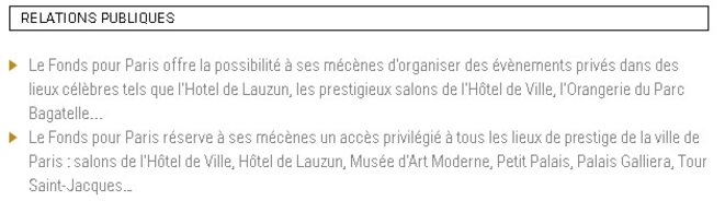 A destination des mécènes, sur le site internet du Fonds pour Paris A destination des mécènes, sur le site internet du Fonds pour Paris