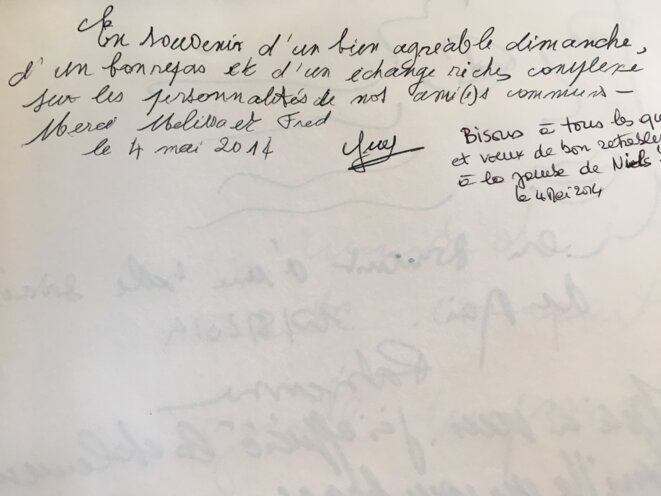 Petit mot de remerciement de Guy après un déjeuner à la maison (2014) © F. GUerrien Petit mot de remerciement de Guy après un déjeuner à la maison (2014) © F. GUerrien