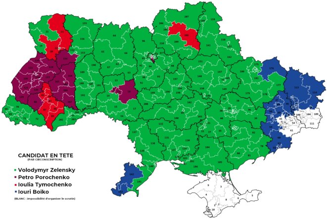 Candidat arrivé en tête du premier tour de l'élection présidentielle ukrainienne de 2019, par circonscription Candidat arrivé en tête du premier tour de l'élection présidentielle ukrainienne de 2019, par circonscription