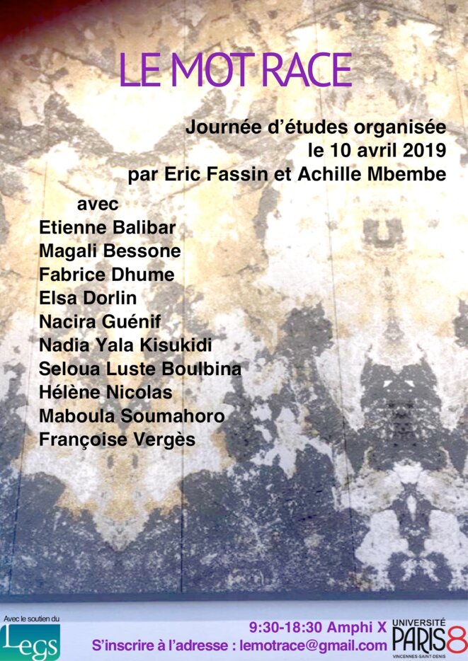Affiche pour la journée d'étude du mercredi 10 avril : "Le mot race" Affiche pour la journée d'étude du mercredi 10 avril : "Le mot race"