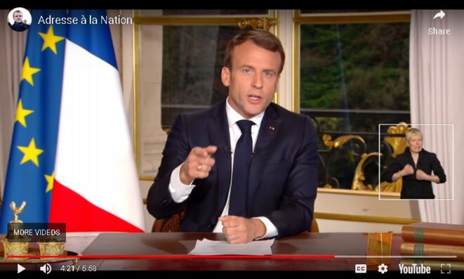 Emmanuel Macron se voulant convaincant. Adresse à la nation, 16 avril 2019. Emmanuel Macron se voulant convaincant. Adresse à la nation, 16 avril 2019.