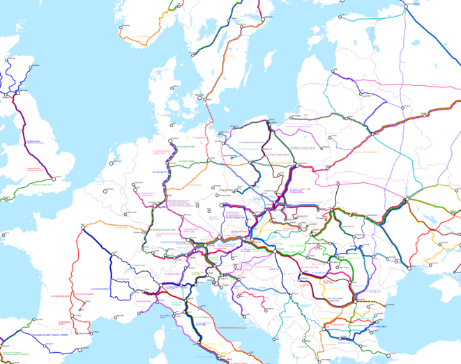 Carte d'Europe des trains de nuit existants en 2019 (zoom) © Eric Rosen https://rosnix.net/~per/tag/night-trains-map/ Carte d'Europe des trains de nuit existants en 2019 (zoom) © Eric Rosen https://rosnix.net/~per/tag/night-trains-map/