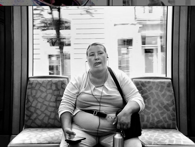 Tram people, Lady in white, sticking her tongue out © Luna TMG Tram people, Lady in white, sticking her tongue out © Luna TMG