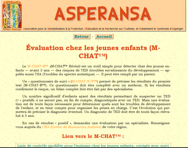 Page M-CHAT du site d'Asperansa