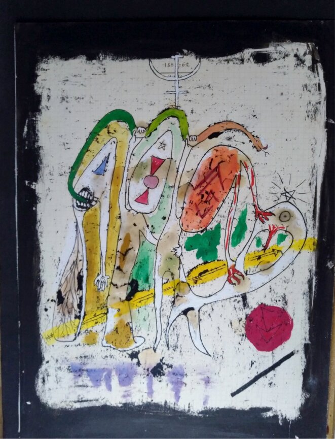 Claude Tarnaud, Sans titre, New York, années 1960 (encre, cire sur papier, 21×28 cm). Claude Tarnaud, Sans titre, New York, années 1960 (encre, cire sur papier, 21×28 cm).