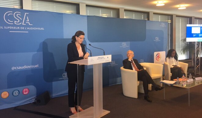 La ministre de la santé Agnès Buzyn, au CSA le 18 octobre, à l'occasion des dix ans de la campagne visant à bannir les écrans pour les moins de 3 ans. © DR La ministre de la santé Agnès Buzyn, au CSA le 18 octobre, à l'occasion des dix ans de la campagne visant à bannir les écrans pour les moins de 3 ans. © DR