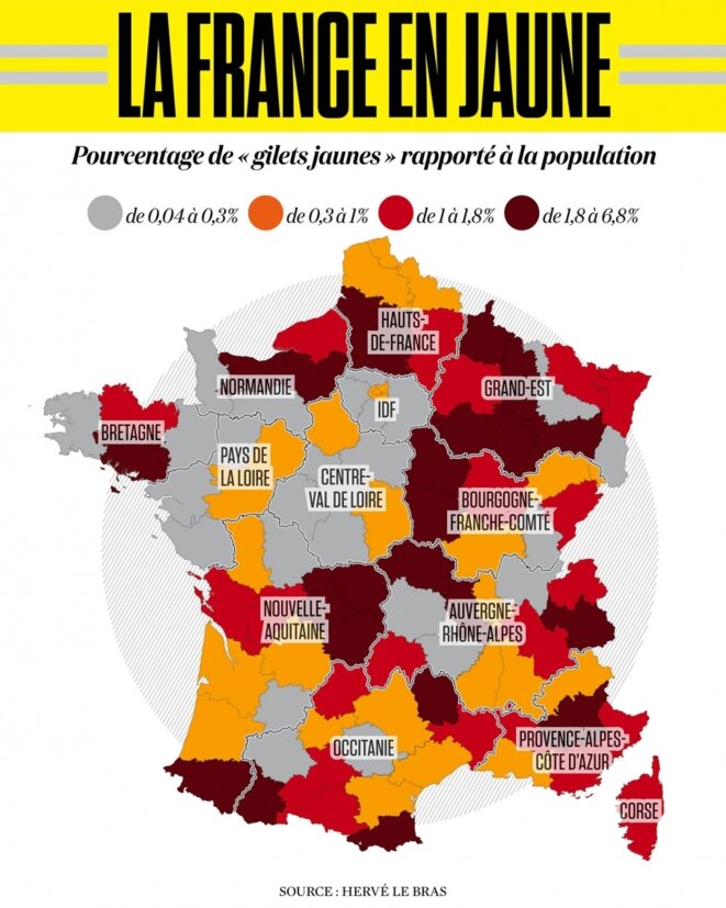 La France en jaune, par Hervé Le Bras © Hervé Le Bras La France en jaune, par Hervé Le Bras © Hervé Le Bras