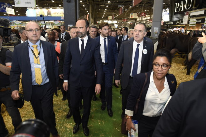 Le premier ministre Édouard Philippe et le ministre de l'agriculture Didier Guillaume au Salon de l'agriculture. © Ministère de l'agriculture
