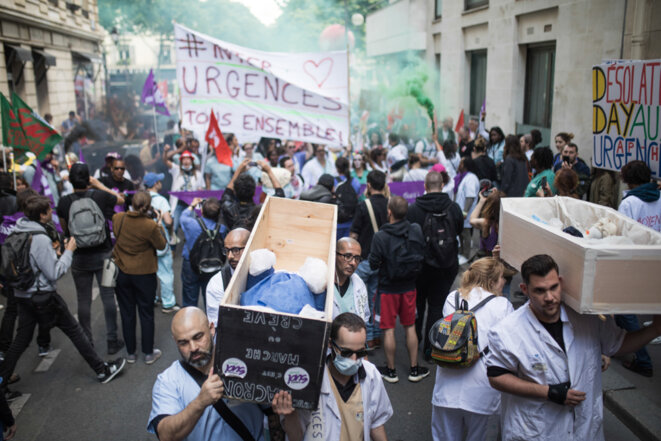 6 mai 2019, Paris. Manifestation à l'appel du collectif Inter-urgences suite au mouvement de grève en France. © Pierre Michel Jean